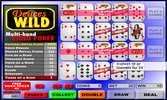 Deuces Wild  Multi Hand 
 Video Poker Game