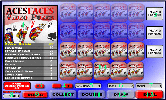 Aces and Faces Multi Hand 
 Video Poker Game
